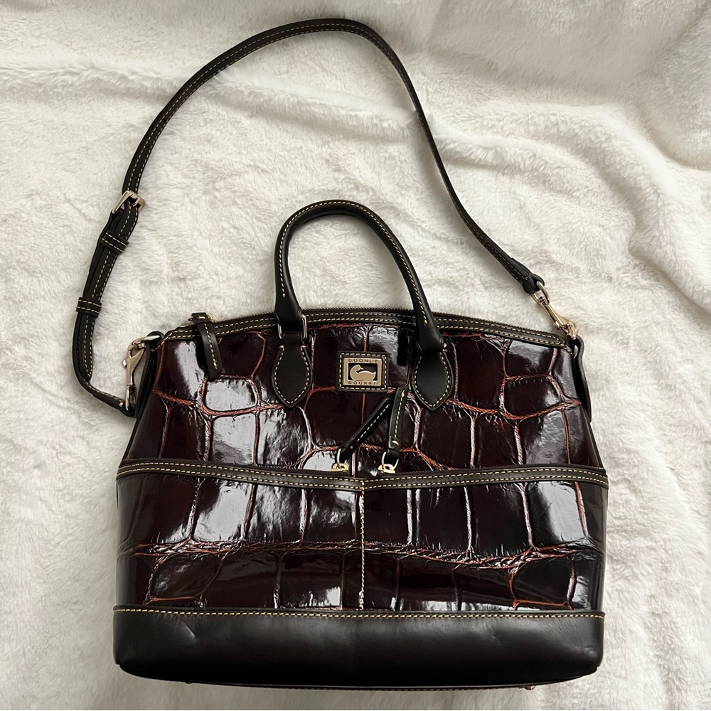 NWOT Dooney & Bourke Croco Satchel Handbag Brown T Moro Biscuit
